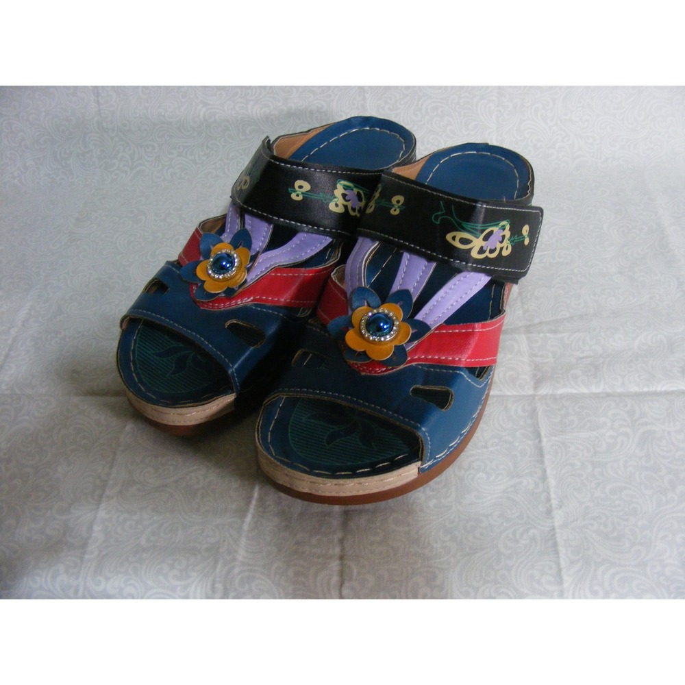 Spring Step Slip-on Sandals Womens 7.5 Multi Color Excellent Floral Boho Slides